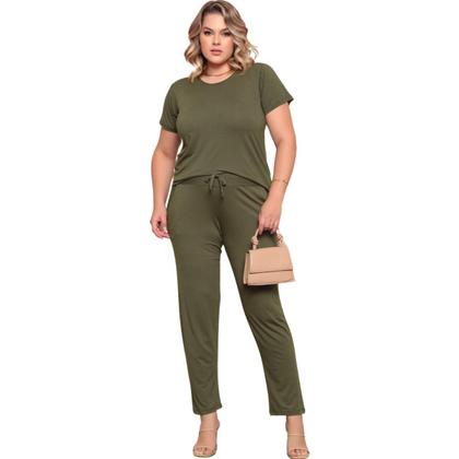 Imagem de Conjunto Plus Size Feminino Manga Curta Viscolycra Multiuso Premium Confortável Cores Preto Azul Terracota Verde