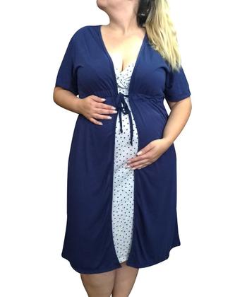 Imagem de Conjunto Plus Size Linda Gestante Camisola de Alcinha Coração com Robe Pós Parto