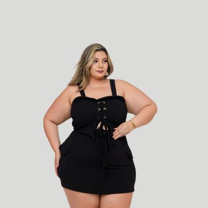 Imagem de Conjunto Plus Size Short Saia Cargo + Cropped Ilhós 0606