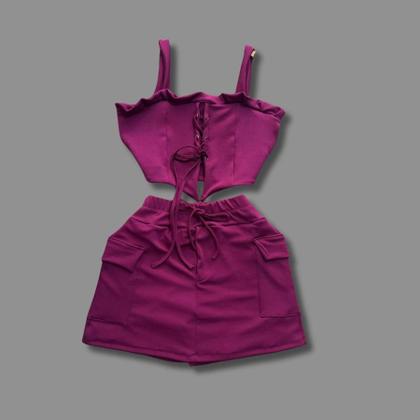 Imagem de Conjunto Plus Size Short Saia Cargo + Cropped Ilhós 0606