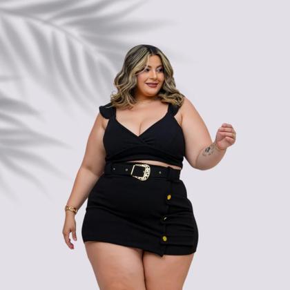 Imagem de Conjunto Plus Size Short Saia Detalhe Botão e Cinto 0600