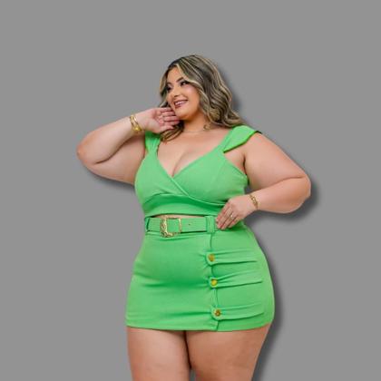 Imagem de Conjunto Plus Size Short Saia Detalhe Botão e Cinto 0600