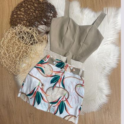 Imagem de Conjunto Plus Size Short Saia Estampado Cropped Botão 0055