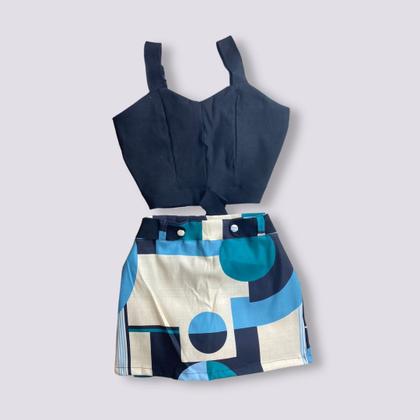 Imagem de Conjunto Plus Size Short Saia Estampado Cropped Botão 0055