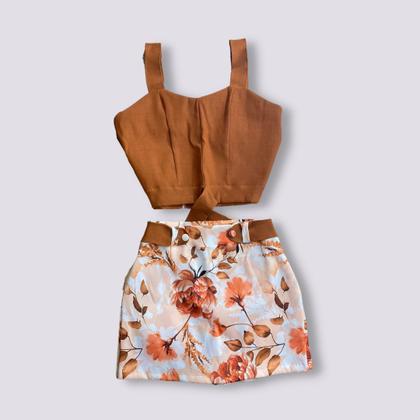 Imagem de Conjunto Plus Size Short Saia Estampado Cropped Botão 0055