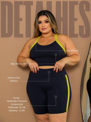 Imagem de Conjunto Plus Size Tecido Poliamida Para Treino Funcional Short E Top Academia Fitness Alça Elástica