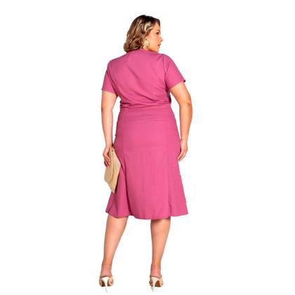 Imagem de Conjunto plus size top cropped e saia com fendas botões em linho premium elegante