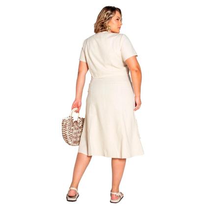 Imagem de Conjunto plus size top cropped e saia com fendas botões em linho premium elegante