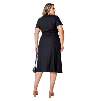 Imagem de Conjunto plus size top cropped e saia com fendas botões em linho premium elegante