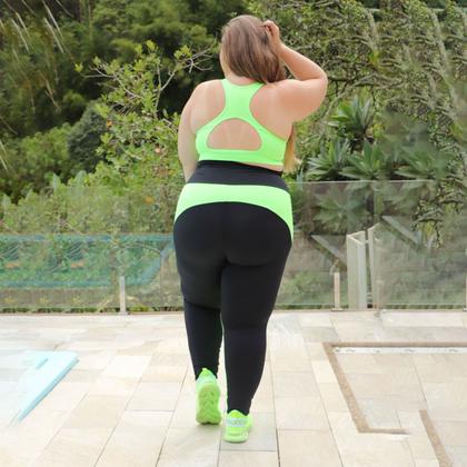 Imagem de Conjunto Plus Size verde Neon e Preto com Calça e Cropped