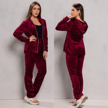 Imagem de Conjunto Plush Veludo Feminino Calça e Agasalho Capuz Zíper