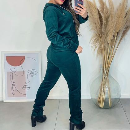Imagem de Conjunto Plush Veludo Feminino Calça e Agasalho Capuz Zíper