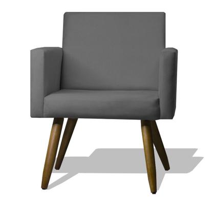 Imagem de Conjunto Poltrona Decorativa Nina e Puff Redondo Pés Palito Suede Cinza VictoriaDecor