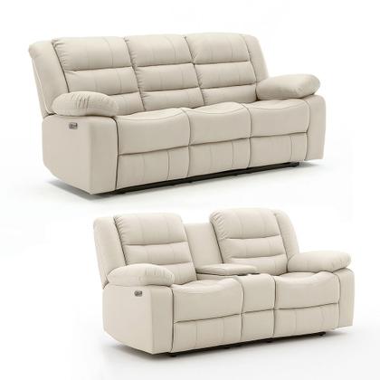 Imagem de Conjunto Poltronas 2 e 3 Lugares Elétricas Sala de Cinema Hollywood com Massagem Aquecimento Entrada USB/USB-C PU Bege G94 - Gran Belo