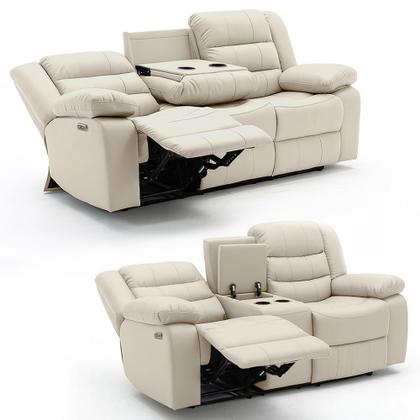 Imagem de Conjunto Poltronas 2 e 3 Lugares Elétricas Sala de Cinema Hollywood com Massagem Aquecimento Entrada USB/USB-C PU Bege G94 - Gran Belo