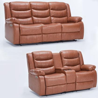 Imagem de Conjunto Poltronas 2 e 3 Lugares Elétricas Sala de Cinema Oscar com Massagem Aquecimento Entrada USB/USB-C PU Caramelo G94 - Laura Lar