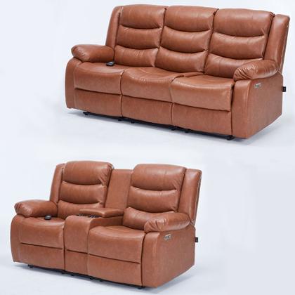 Imagem de Conjunto Poltronas 2 e 3 Lugares Elétricas Sala de Cinema Oscar com Massagem Aquecimento Entrada USB/USB-C PU Caramelo G94 - Laura Lar