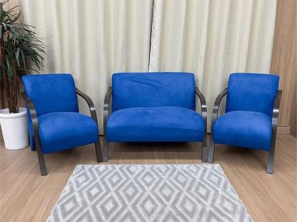 Conjunto Poltronas Braço Madeira Azul 410 México - Alpoim Imagem de Conjunto Poltronas Braço Madeira Azul 410 México