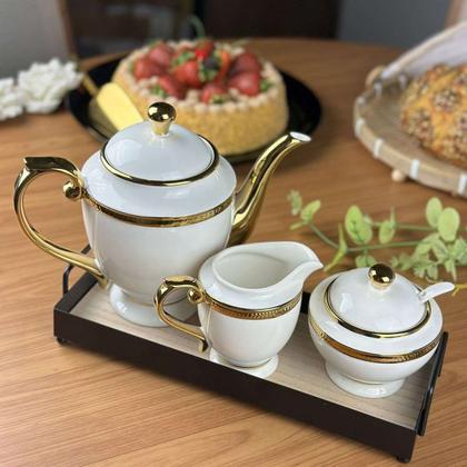 Imagem de Conjunto Porcelana Chá E Café Paddy Branco E Dourado Mesa...