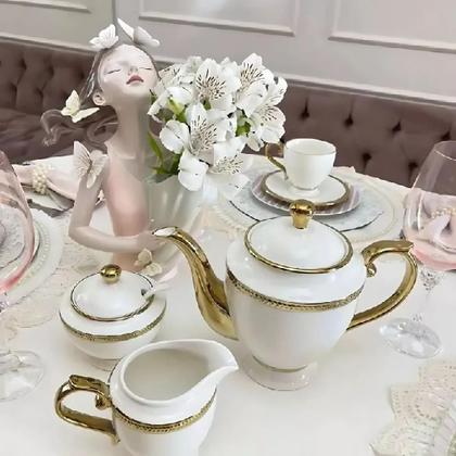 Imagem de Conjunto Porcelana Chá E Café Paddy Branco E Dourado Mesa...