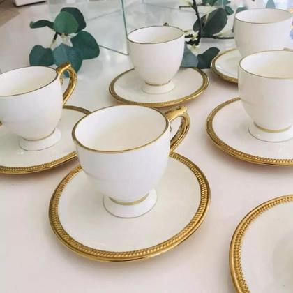 Imagem de Conjunto Porcelana Chá E Café Paddy Branco E Dourado Mesa...