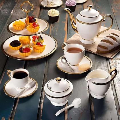 Imagem de Conjunto Porcelana Chá E Café Paddy Branco E Dourado Mesa...