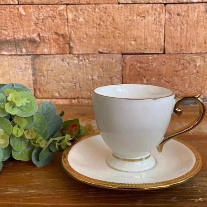Imagem de Conjunto Porcelana Chá E Café Paddy Branco E Dourado Mesa...