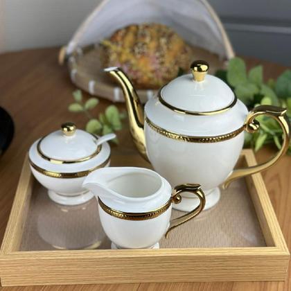 Imagem de Conjunto Porcelana Chá E Café Paddy Branco E Dourado Mesa...