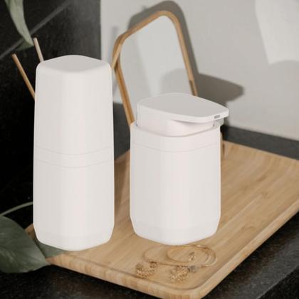 Imagem de Conjunto Porta Escova de Dentes Fechado + Dispenser Sabonete Líquido Para Pia Banheiro Lavabo Organização Aura - OU