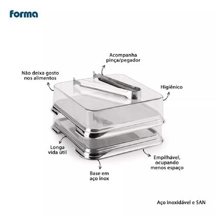 Imagem de Conjunto porta frios 2 peças Inox Forma 15,5 x 15,5 x 7 cm 800140