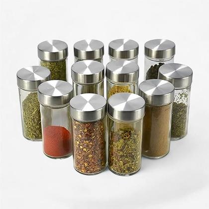 Imagem de Conjunto Porta Temperos Com Suporte Inox E 12 Potes De Vidro