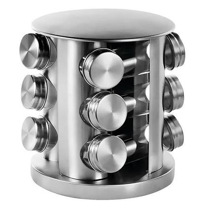 Imagem de Conjunto Porta Temperos Com Suporte Inox E 12 Potes De Vidro