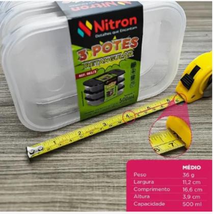 Imagem de Conjunto Pote Plástico Com Tampa Retangular 6 Peças 500ml