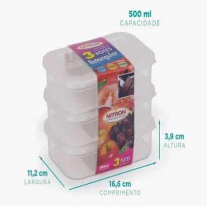 Imagem de Conjunto Pote Plástico Com Tampa Retangular 6 Peças 500ml