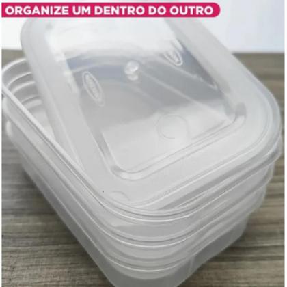 Imagem de Conjunto Pote Plástico Com Tampa Retangular 6 Peças 500ml