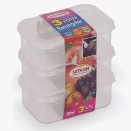 Imagem de Conjunto Pote Plástico Com Tampa Retangular 6 Peças 500ml