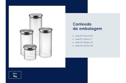 Imagem de Conjunto Potes De Vidro Hermeticos Tampa Inox 4 Unid Electrolux