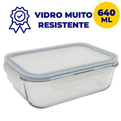 Imagem de Conjunto Potes Retangular Hermético 640ml Microondas Vidro Resistente A Variações De Temperatura Marmita Pote Freezer