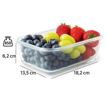 Imagem de Conjunto Potes Retangular Hermético 640ml Microondas Vidro Resistente A Variações De Temperatura Marmita Pote Freezer