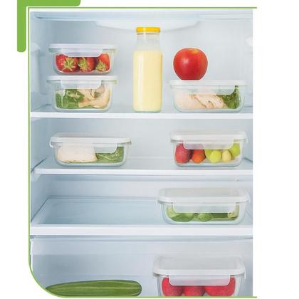 Imagem de Conjunto Potes Retangular Hermético 640ml Microondas Vidro Resistente A Variações De Temperatura Marmita Pote Freezer