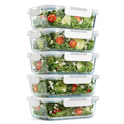 Imagem de Conjunto Potes Retangular Hermético 640ml Microondas Vidro Resistente A Variações De Temperatura Marmita Pote Freezer