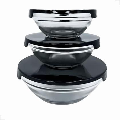 Imagem de Conjunto Potes Vidro Hermético Kit 3 Tigelas Bowls Com Tampa