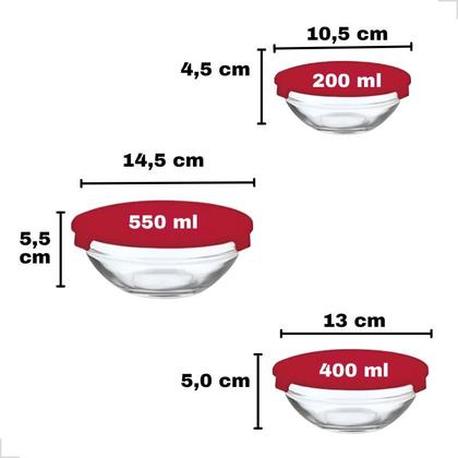 Imagem de Conjunto Potes Vidro Hermético Kit 3 Tigelas Bowls Com Tampa