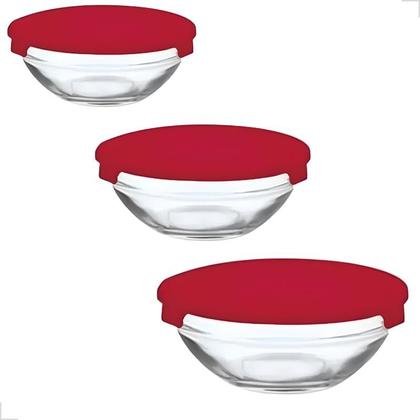 Imagem de Conjunto Potes Vidro Hermético Kit 3 Tigelas Bowls Com Tampa
