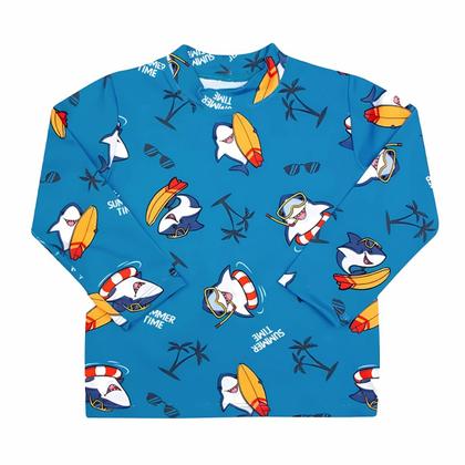 Imagem de Conjunto Praia Bebê e Infantil Proteção UV com Chapéu Tubarão de Férias Marinho Diju