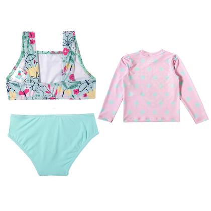 Imagem de Conjunto Praia Camiseta e Biquíni Cropped Floral Verde Água Tip Top