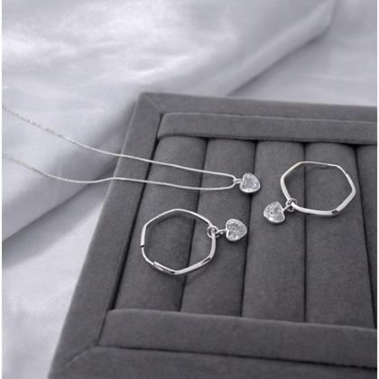 Imagem de Conjunto Prata 925 Coração Colar e Brinco Presente Esposa Mãe