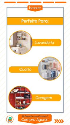 Imagem de Conjunto Prateleira Estante Modular Com Arara e Cabideiro 60x40cm Organizador Multiuso Aramado em Aço