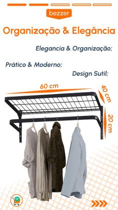 Imagem de Conjunto Prateleira Estante Modular Com Arara e Cabideiro 60x40cm Organizador Multiuso Aramado em Aço