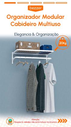 Imagem de Conjunto Prateleira Estante Modular Com Arara e Cabideiro 60x40cm Organizador Multiuso Aramado em Aço